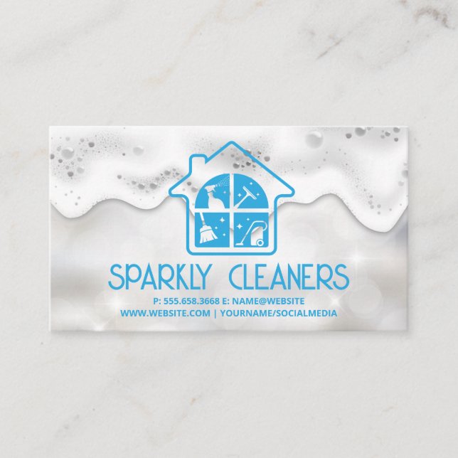 House Cleaning Service | Sparkles | Soap Bubbles Business Card (Front)