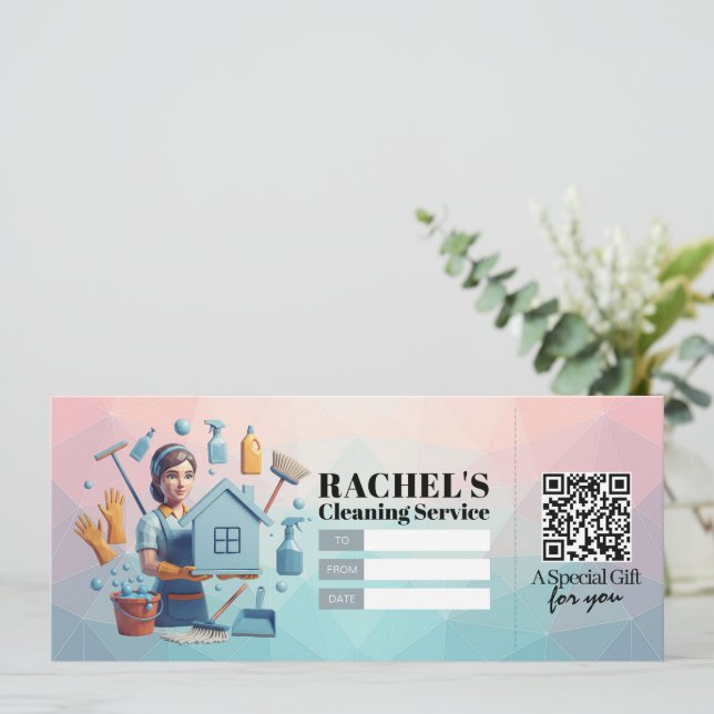 House Cleaning Services Gift Certificate Voucher Invitation (Standing Front)