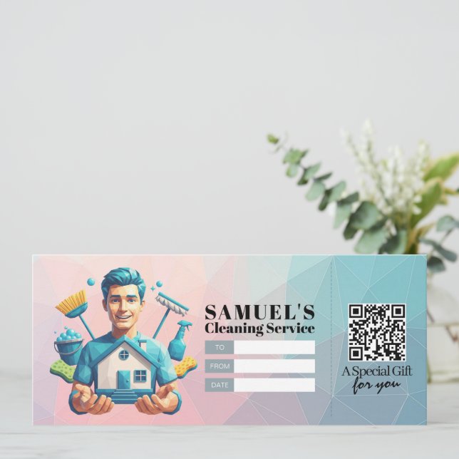 House Cleaning Services Gift Certificate Voucher Invitation (Standing Front)