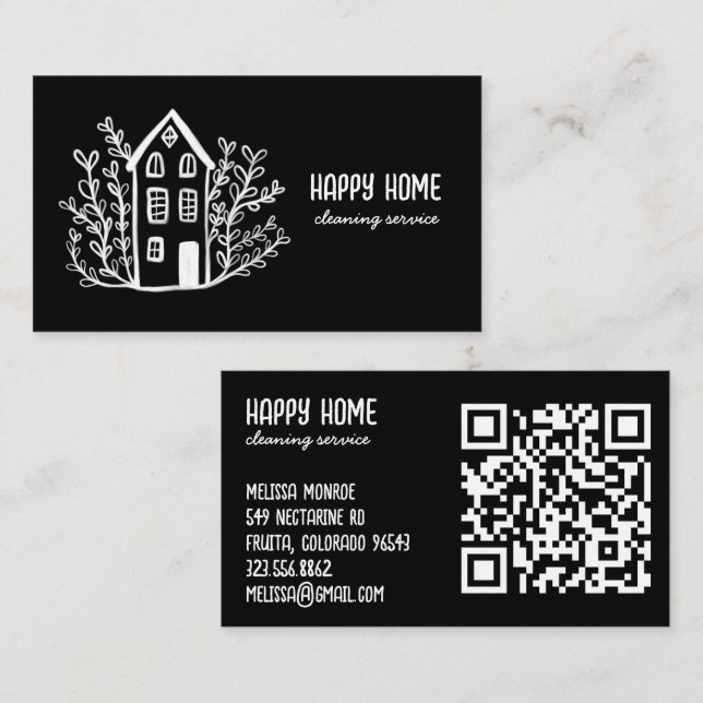 House Cleaning Services Hand Drawn Doodle QR Code Business Card (Front/Back)