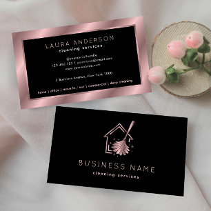 House Cleaning Services Luxury Black & Rose Gold Business Card