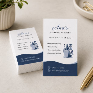 House Cleaning Services Navy Blue Business Card