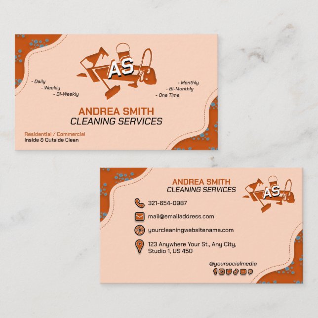 House Cleaning Services Professional Orange Logo  Business Card (Front/Back)