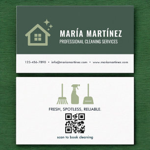 House Cleaning Services QR Code Green Eco  Business Card