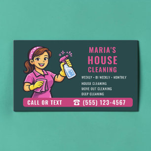 House Cleaning Teal Green Pink  Business Card
