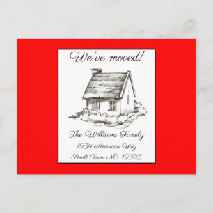 House Drawing on Red Address Change Postcard