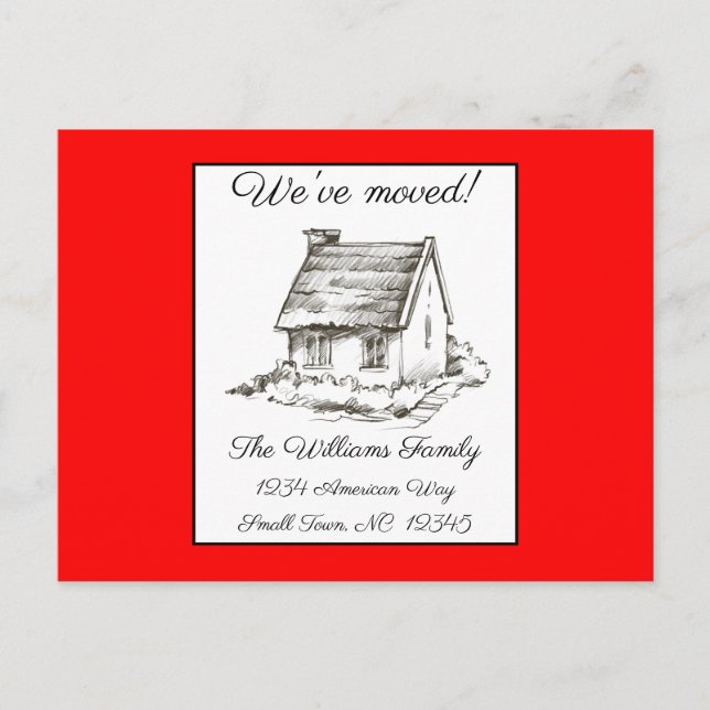 House Drawing on Red Address Change Postcard (Front)