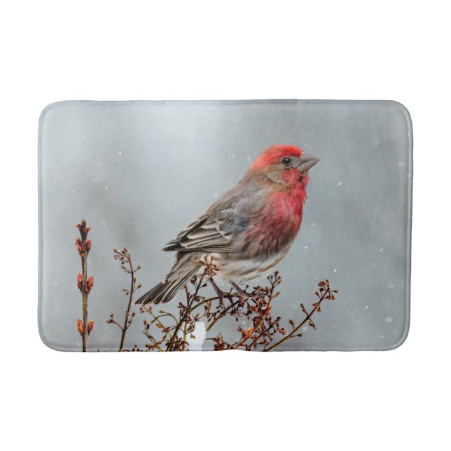 House Finch in Snow - Original Photograph Bath Mat (Front)