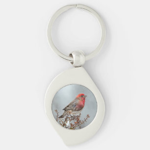 House Finch in Snow - Original Photograph Keychain