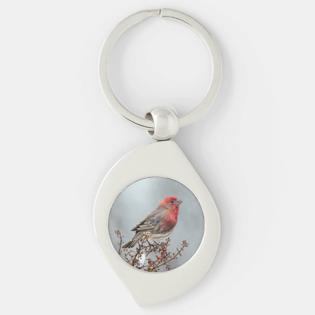 House Finch in Snow - Original Photograph Keychain (Front)