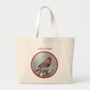 House Finch in Winter Snow Original Photograph Large Tote Bag