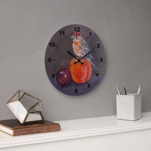 House Finch’s Midday Rest Painting by Alfred Fox Large Clock