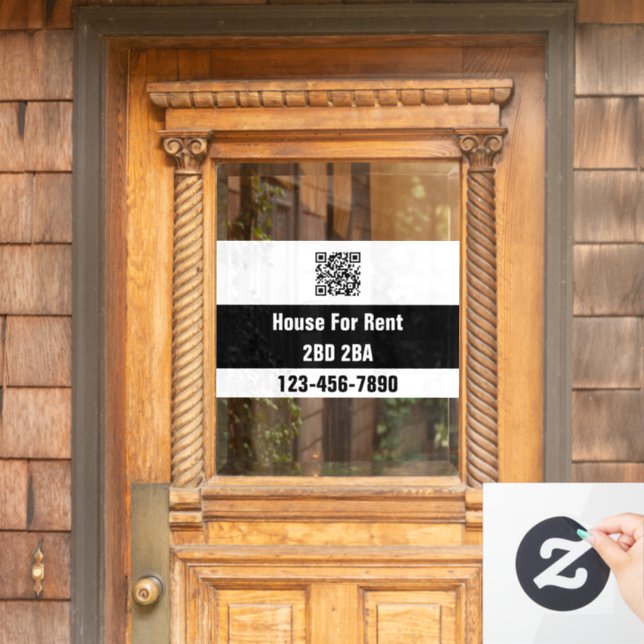 House For Rent Black White Number Bed Bath QR Code Window Cling (Home Door)
