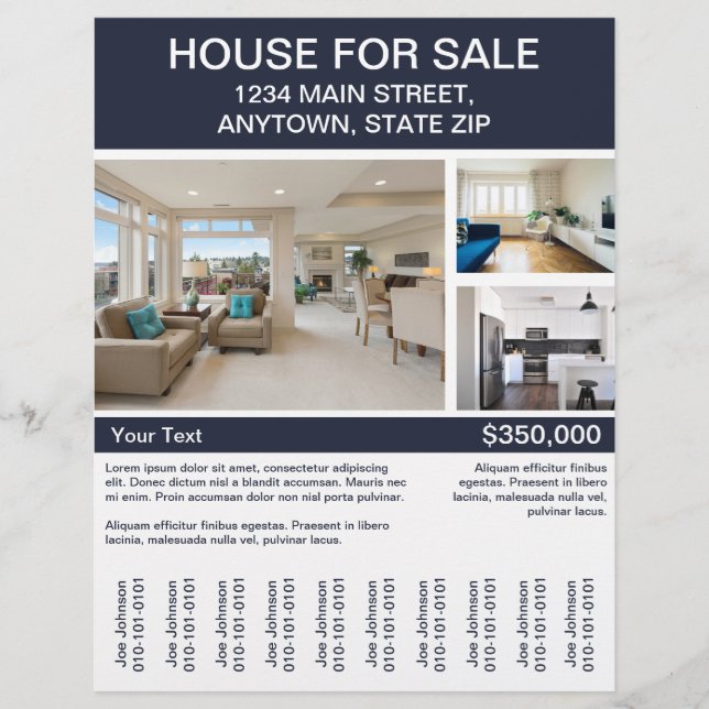 House For Sale Flyer with Photos Tear Off Strips (Front)