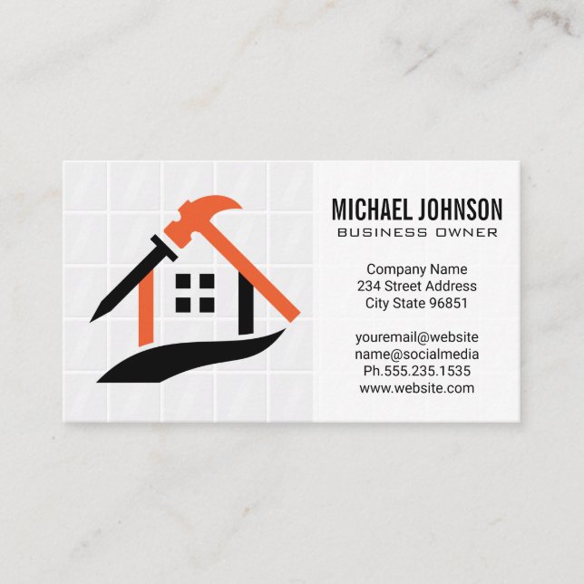 House Hammer Nail Logo | Bathroom Tiles Business Card (Front)