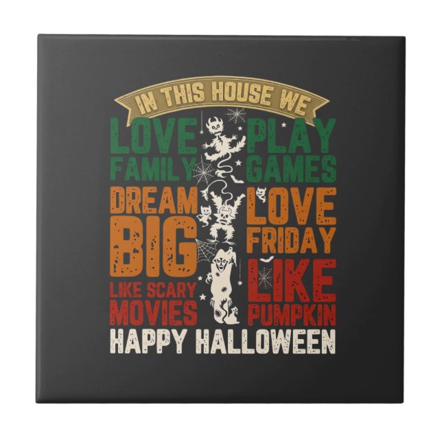 House Happy Halloween Monsters Spiderwebs Tile (Front)