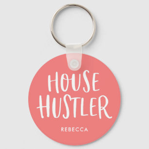 House Hustler Real Estate Coral Personalized Agent Keychain