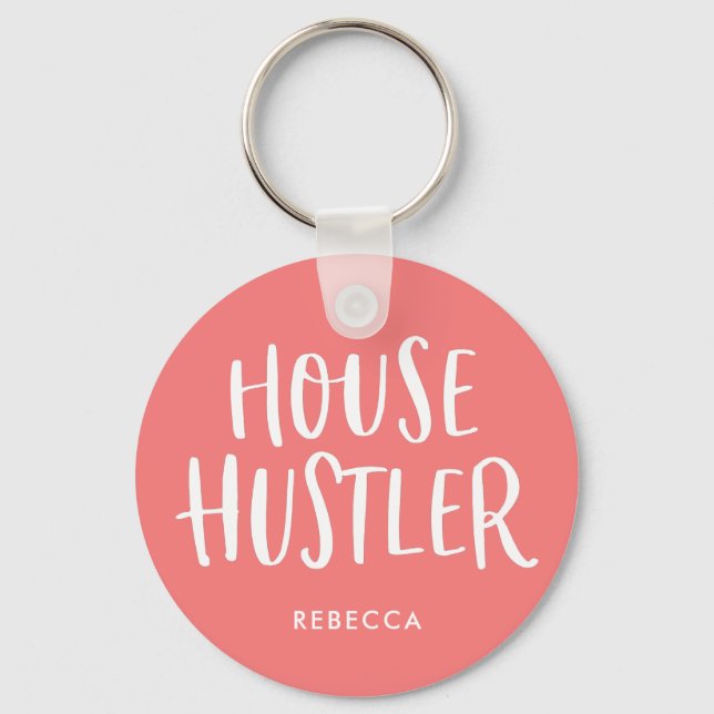 House Hustler Real Estate Coral Personalized Agent Keychain (Front)