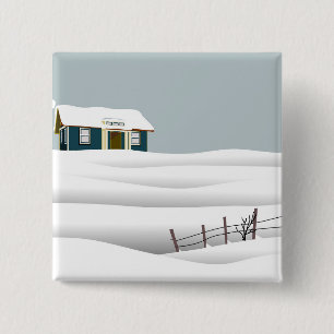 House in a Snowy Landscape 2 Inch Square Button
