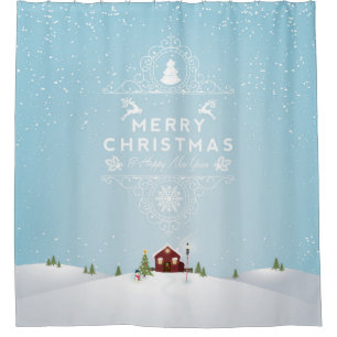 House in Snow Christmas Shower Curtain