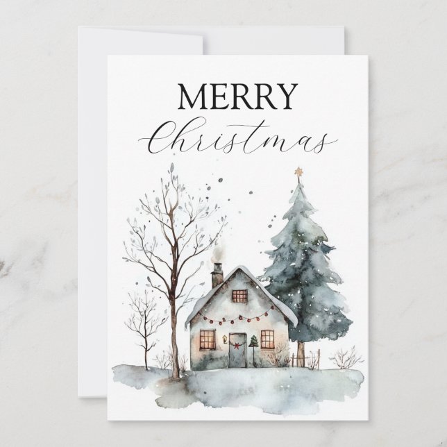 House In Snow Holiday Card (Front)