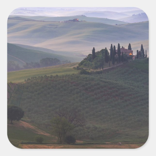 House in Tuscany in the morning fog sticker (Front)