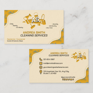 House Keeping Cleaning Commercial Services Yellow  Business Card