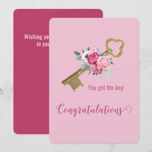 House Key Sweet Floral Watercolor Congratulations Card