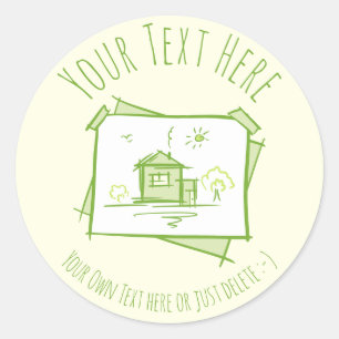 House Landscape Doodle. Real Estate Gift Template Classic Round Sticker