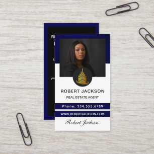 House Logo Real Estate Blue & Gold Realtor Photo Business Card