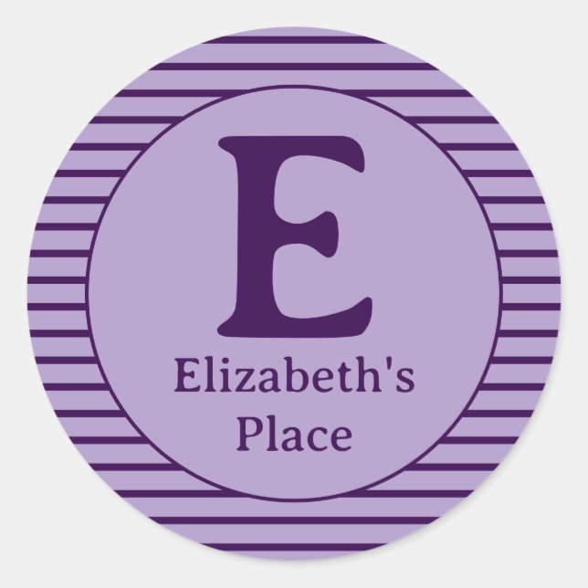 House Merch Purple Stripes Monogram Initial Name Classic Round Sticker (Front)
