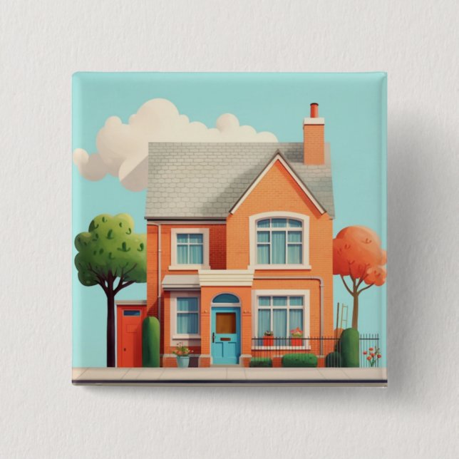 House, modern home 2 inch square button (Front)