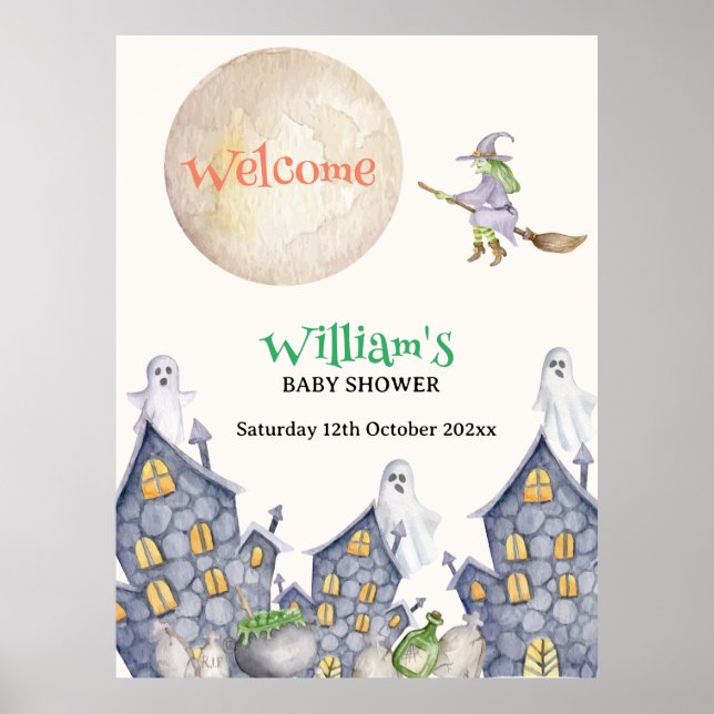 House Moon Witch Baby Shower Welcome Sign  (Front)