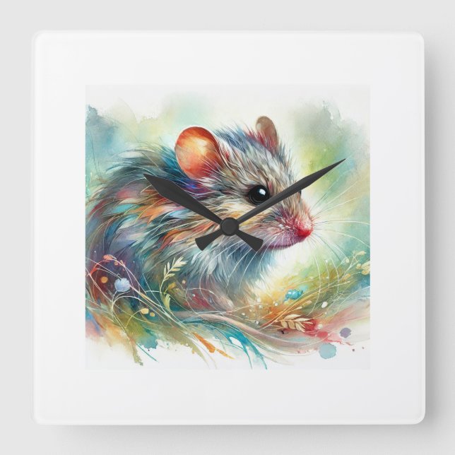 House mouse 120924AREF121 - Watercolor Square Wall Clock (Front)
