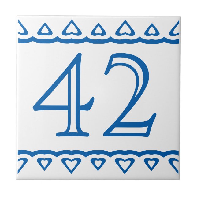 House Number - Hearts Blue on White Tile (Front)