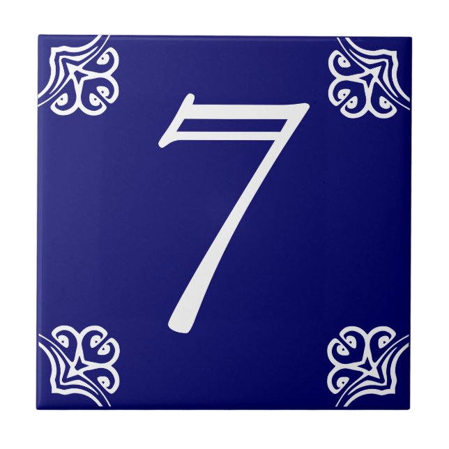 House Number - Spanish White on Blue Tile (Front)