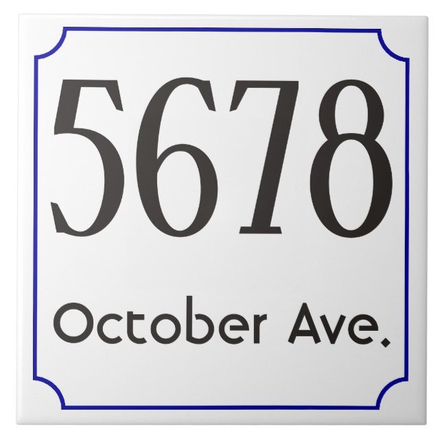 House Number with Street - Blue frame Tile (Front)