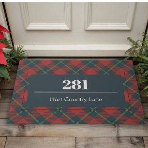 House Numer Street Custom Christmas Red Plaid  Doormat