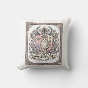 House Of Cats Cat Heraldry Coat of Arms Vintage Throw Pillow