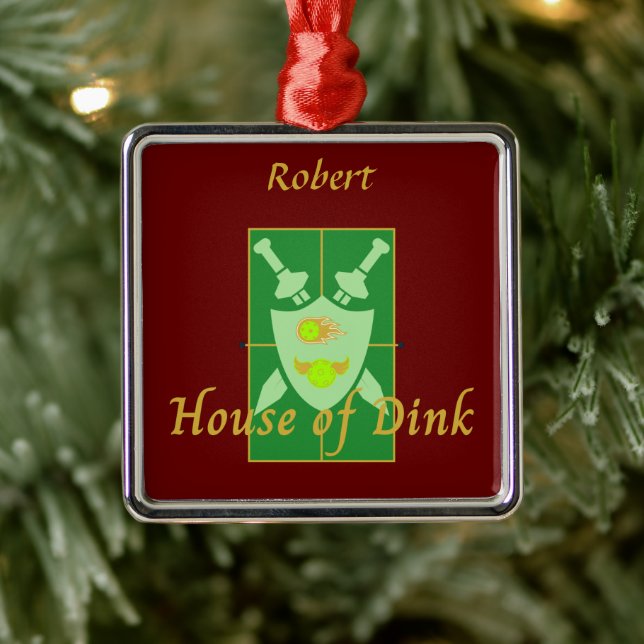 House of Dink Pickleball Crest Personalized Metal Ornament (Tree)