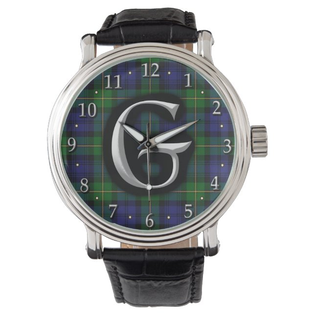 House of Gordon Letter G Monogram Clan Tartan Watch (Front)
