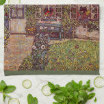 House of Guardaboschi by Gustav Klimt, Vintage Art Kitchen Towel<br><div class="desc">The House of Guardaboschi (1912) by Gustav Klimt is a vintage Victorian Era fine art symbolism painting. An exterior view of a country cottage house with flowers and plants in the windows and ivy growing on the walls. A blue bench is up against the home overlooking the garden. About the...</div>