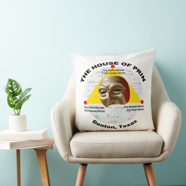 House of Prin Fasthouse Rabbits PoPo Denton Texas Throw Pillow (Chair)
