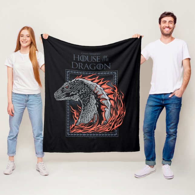 HOUSE OF THE DRAGON | Dragon Profile in Flames Fleece Blanket (In Situ)