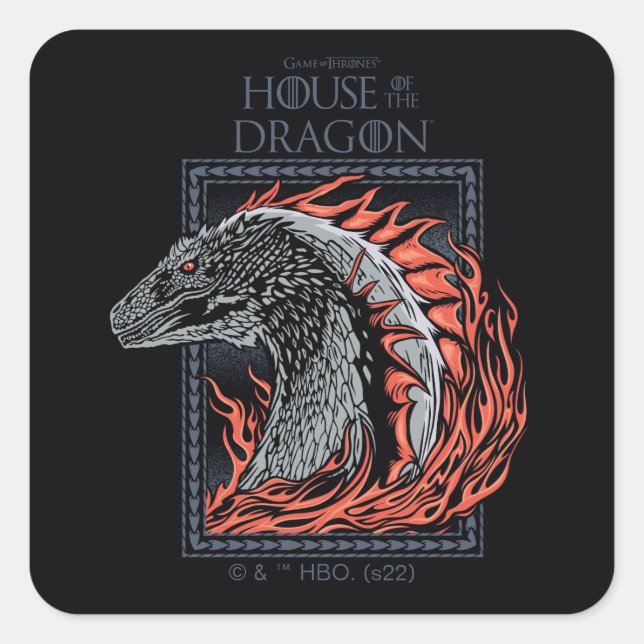 HOUSE OF THE DRAGON | Dragon Profile in Flames Square Sticker (Front)