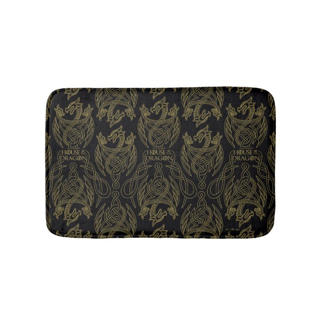 HOUSE OF THE DRAGON | Gold Filigree Dragon Pattern Bath Mat (Front)