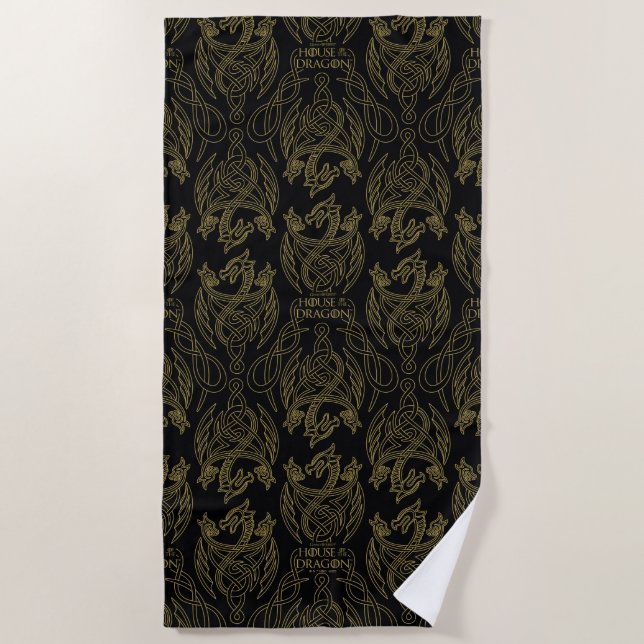 HOUSE OF THE DRAGON | Gold Filigree Dragon Pattern Beach Towel (Front)