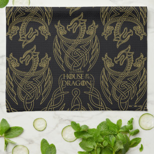 HOUSE OF THE DRAGON Gold Filigree Dragon Pattern Kitchen Towel