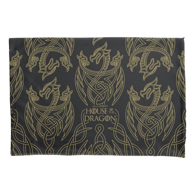 HOUSE OF THE DRAGON | Gold Filigree Dragon Pattern Pillowcase (Front)