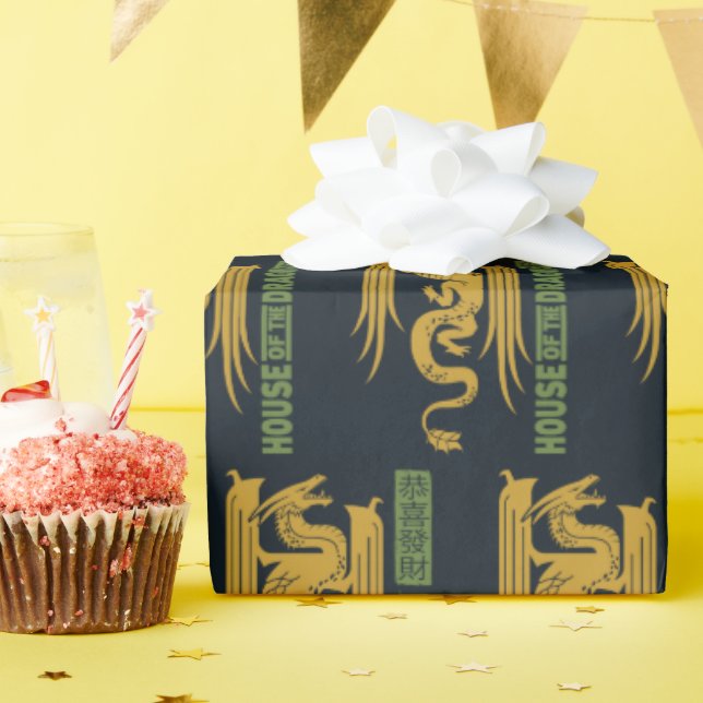 House of the Dragon Gold & Green New Year | 恭喜發財 Wrapping Paper (Birthday Party)